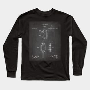 Carabiner Ring Patent - Rock Climber Mountain Climbing Art - Black Chalkboard Long Sleeve T-Shirt